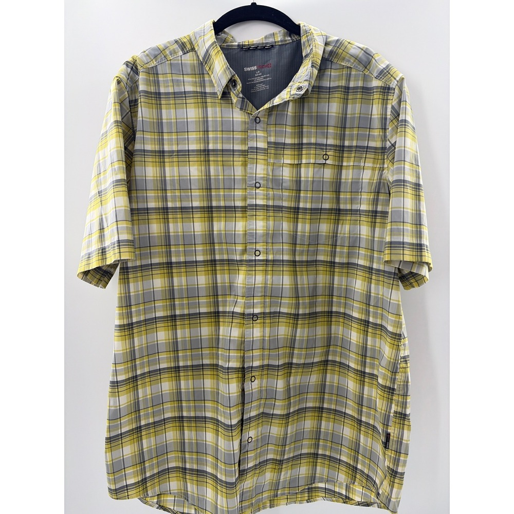 Swiss Tech Mens Yellow Plaid Short Sleeve Snap Button‎ Up Shirt SM29Y083 Large
